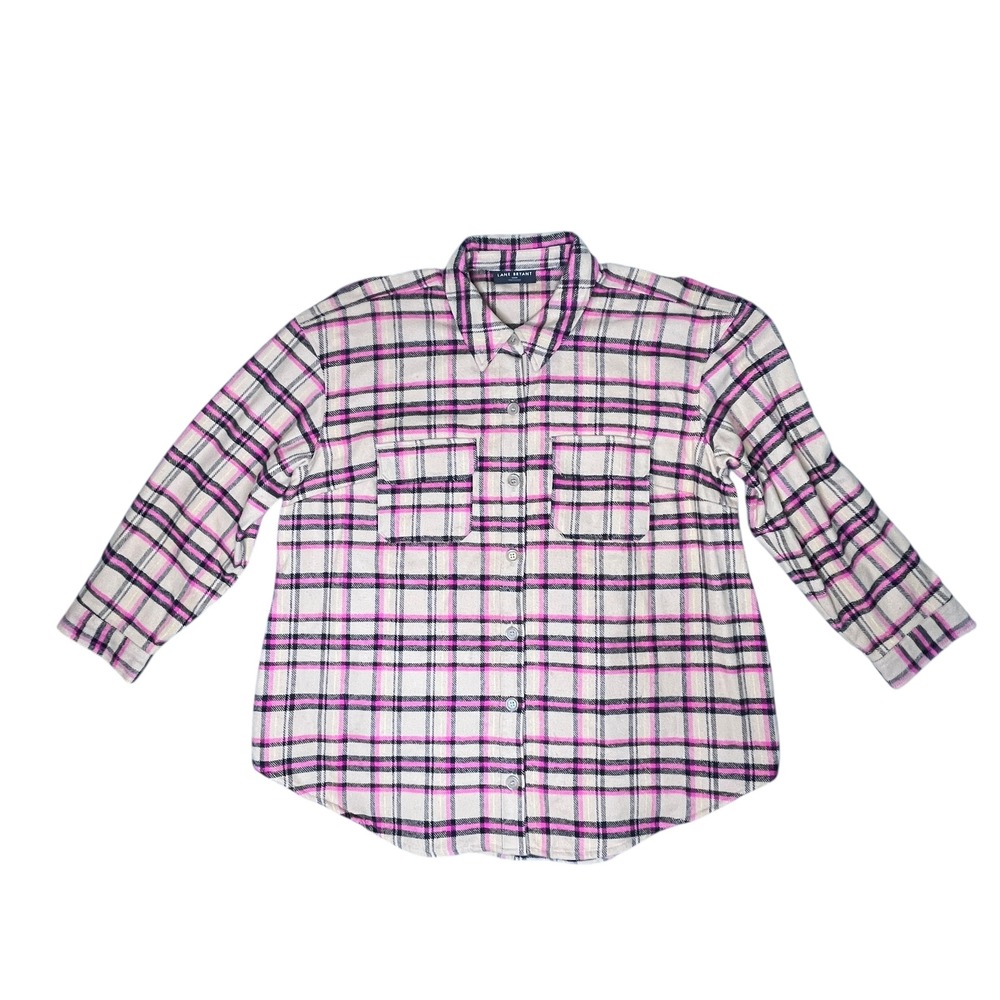 Lane Bryant Plaid Flannel Shirt Jacket Shacket‎ Womens Size 18/20 Pink Black Top